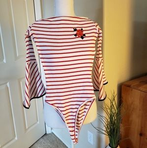 Red and white striped body suit, Size M